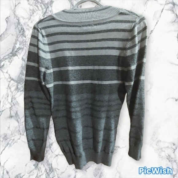 V-Neck Gray Striped Sweater - Picture 3 of 3